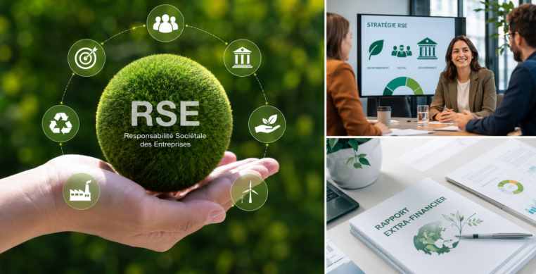 Illustration formation RSE - stratégie et reporting ESG Stratégie RSE en entreprise : environnement, social, gouvernance et reporting extra-financier